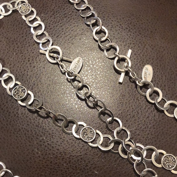 Two LOIS HILL Sterling Silver Round Link Granulated Station Toggle Necklaces - Picture 10 of 14